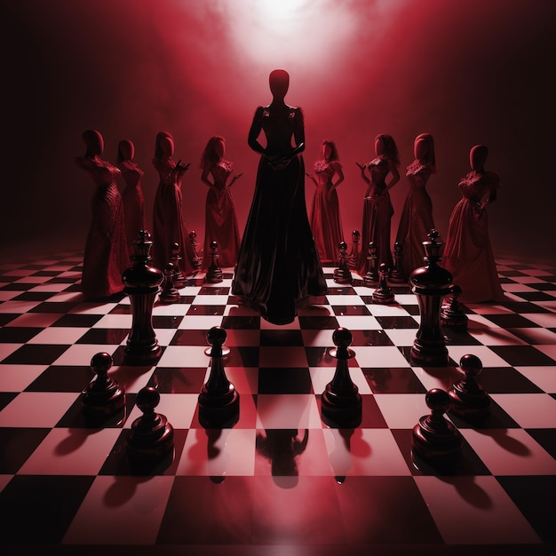 Free photo view of dramatic chess pieces with mysterious and mystical ambiance