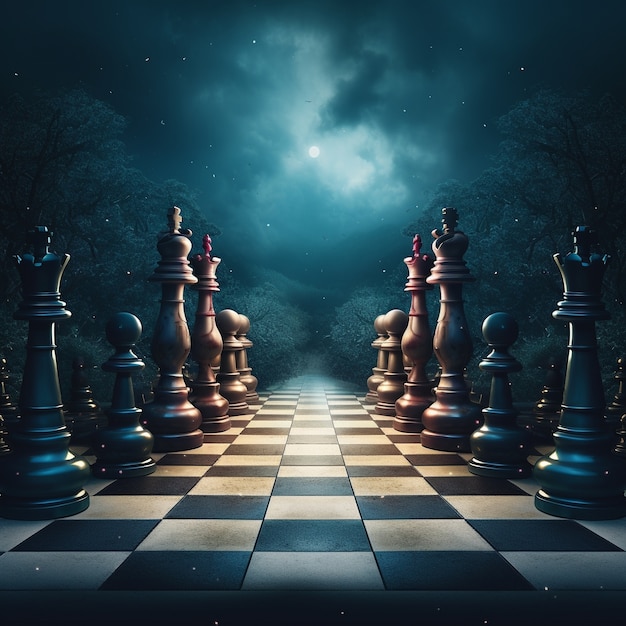 Free AI Image  View of dramatic chess pieces with mysterious and mystical  ambiance