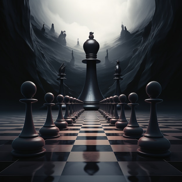 Free photo view of dramatic chess pieces with mysterious and mystical ambiance