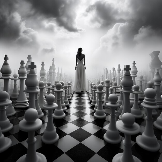 Free AI Image  View of dramatic chess pieces with mysterious and mystical  ambiance