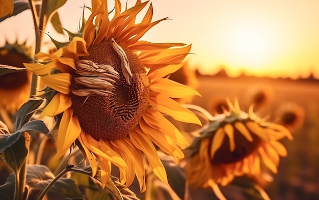 View of dry sunflowers