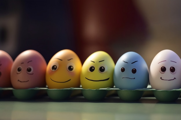 View of easter eggs with cartoon faces