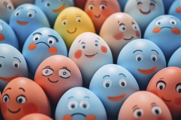 View of easter eggs with cartoon faces