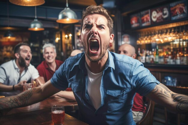 View of ecstatic football fan celebrating