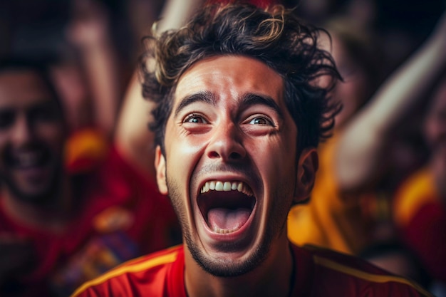 Free photo view of ecstatic football fan celebrating