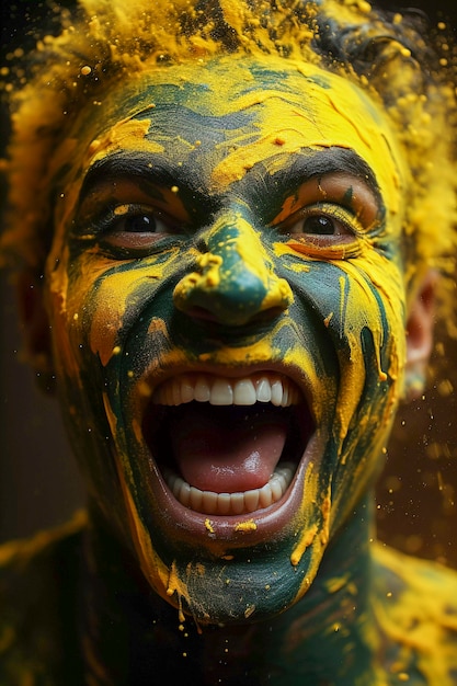 View of ecstatic football fan with painted face