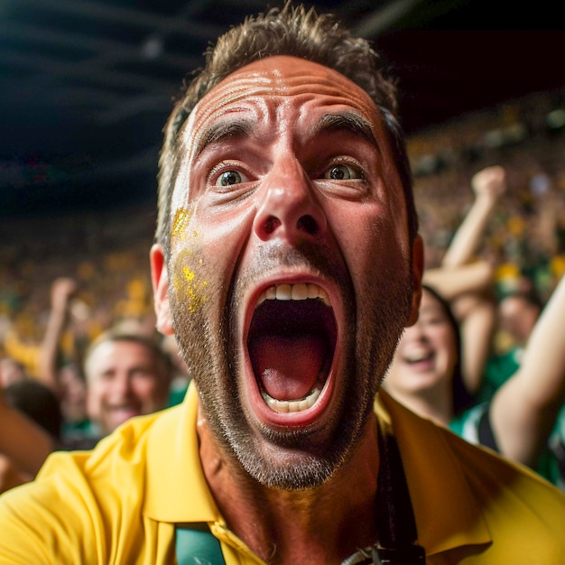 View of ecstatic football fan with painted face