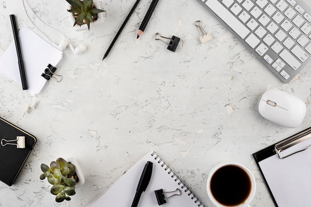 Above view elegant desk composition