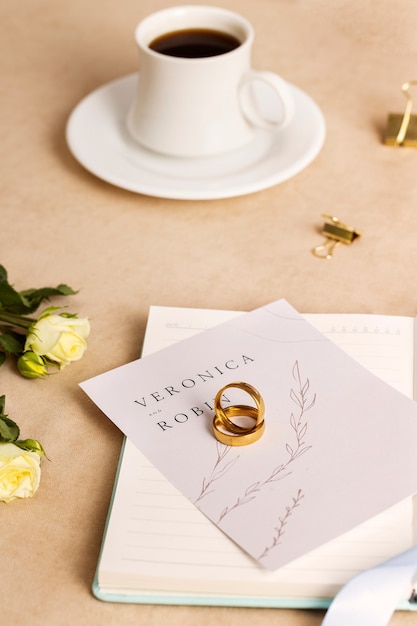View of elegant and luxurious wedding stationery and planner resources