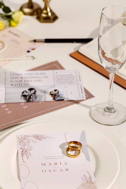 View of elegant and luxurious wedding stationery and planner resources