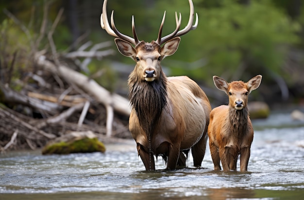 Free photo view of elk in natural body of water