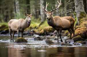 Free photo view of elk in natural body of water