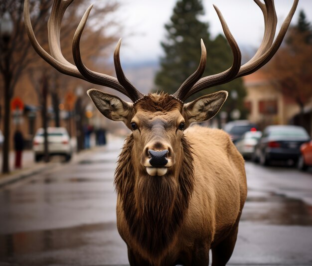 View of elk on the road