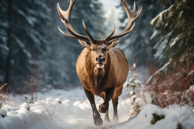 Foto gratuita vista degli alci con paesaggio naturale invernale