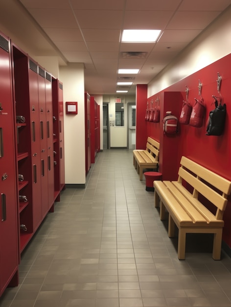 View of empty football locker room