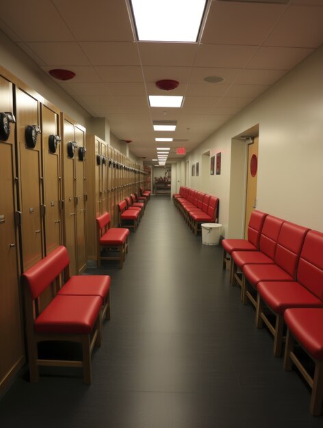 View of empty football locker room