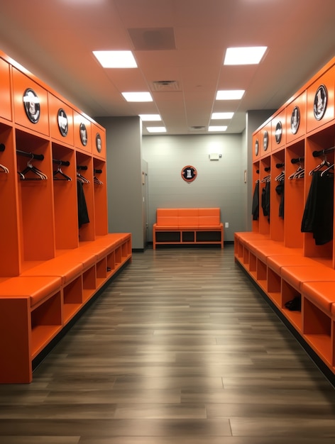 View of empty football locker room