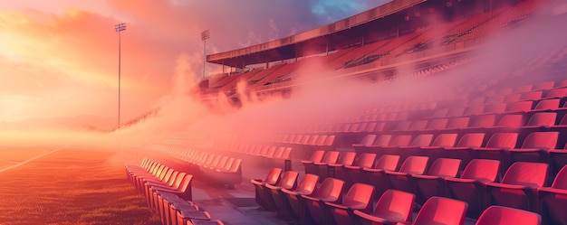 Free photo view of empty soccer stadium with fantasy and dreamy sky