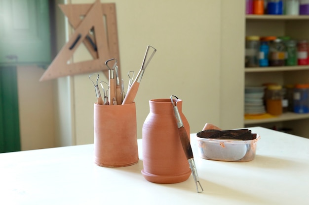 View of essentials in a pottery studio