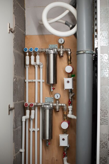 view of exposed plumbing pipes