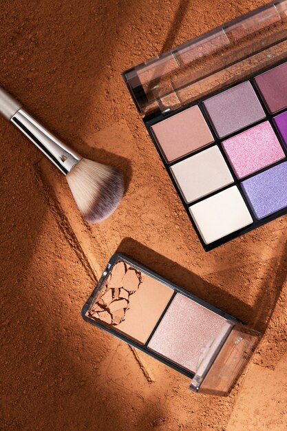 View of eyeshadow palette with cosmetic powder