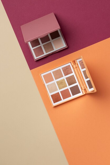 View of eyeshadow palette with shades of cosmetic powder