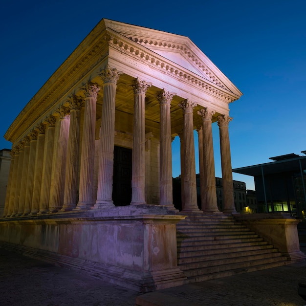 View of famous Maison Carree raman temple in Nimes