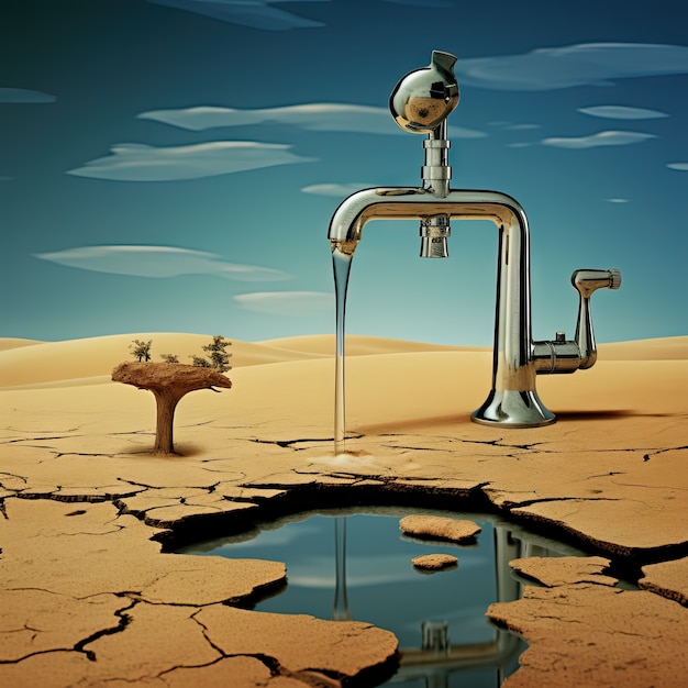 Free photo view of fantasy landscape with surreal running water tap for world water day awareness