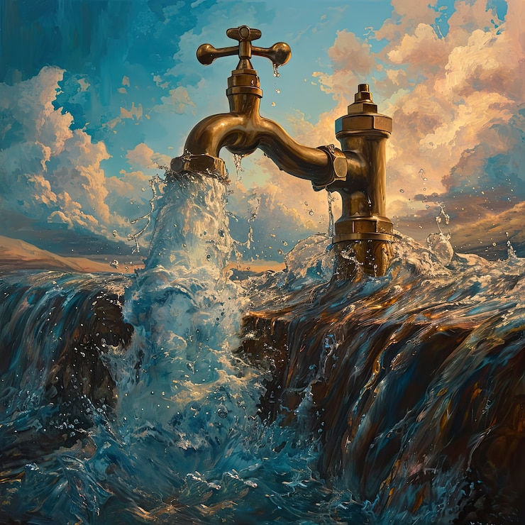 Free Photo view of fantasy landscape with surreal running water tap for world water day awareness