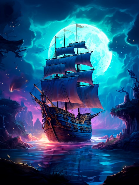 View of fantasy pirate ship