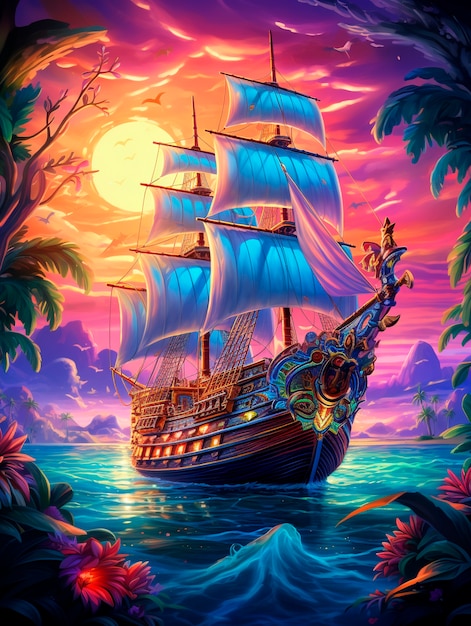 View of fantasy pirate ship