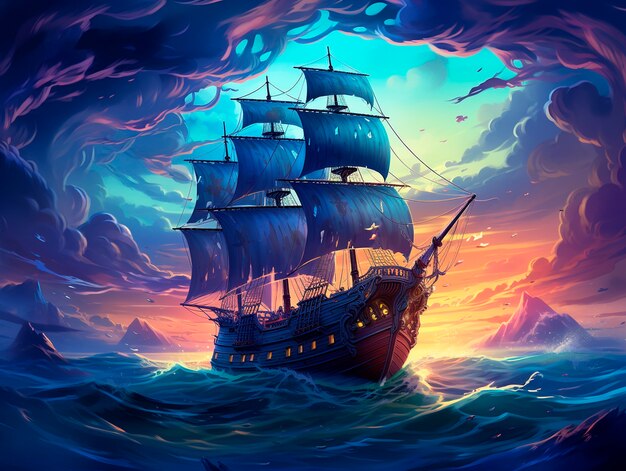 View of fantasy pirate ship