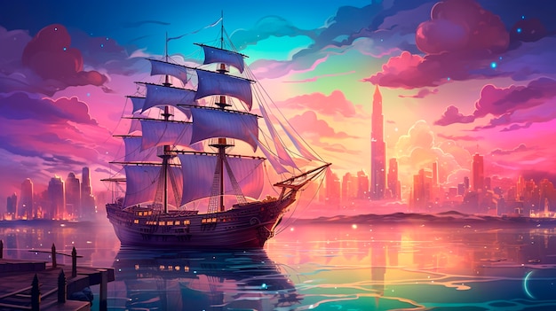 Free photo view of fantasy pirate ship