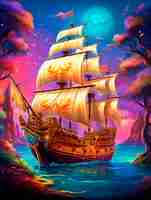 Free photo view of fantasy pirate ship