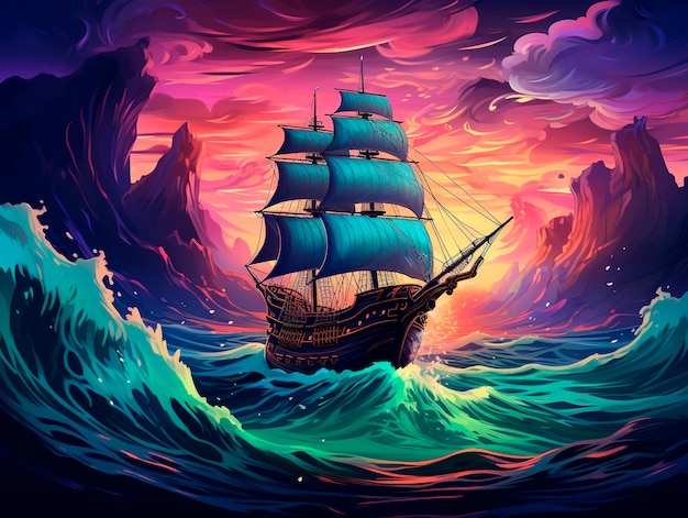 Free photo view of fantasy pirate ship