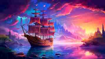 Free photo view of fantasy pirate ship