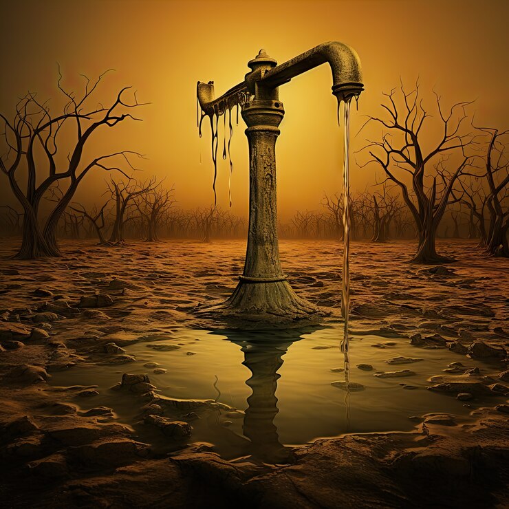 Free Photo view of fantasy tap with running water and surreal landscape for world water day awareness
