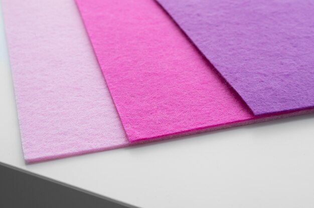 View of felt fabric in pink and purple tones