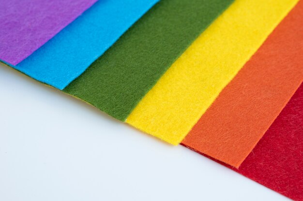 View of felt fabric rainbow pieces