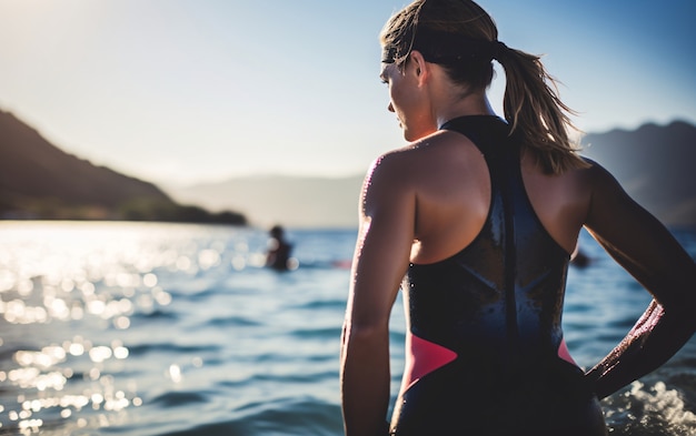 View of female competitive swimmer