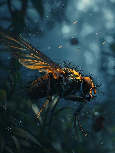 Вид мухи с крыльями