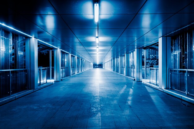 view of footbridge at night