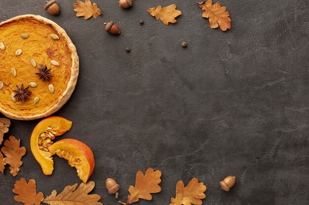 Above view frame with pie and stucco background