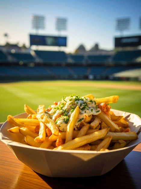 Free photo view of french fries at a baseball game