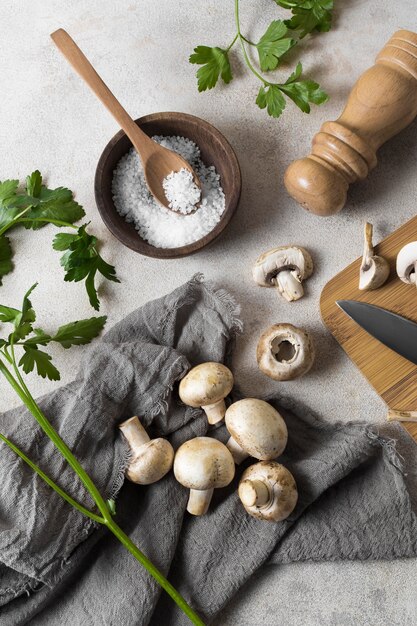 Above view fresh mushrooms arrangement