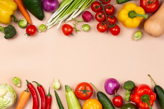 Above view fresh vegetables arrangement