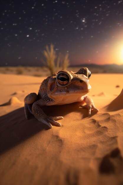 砂漠の夜のカエルの眺め