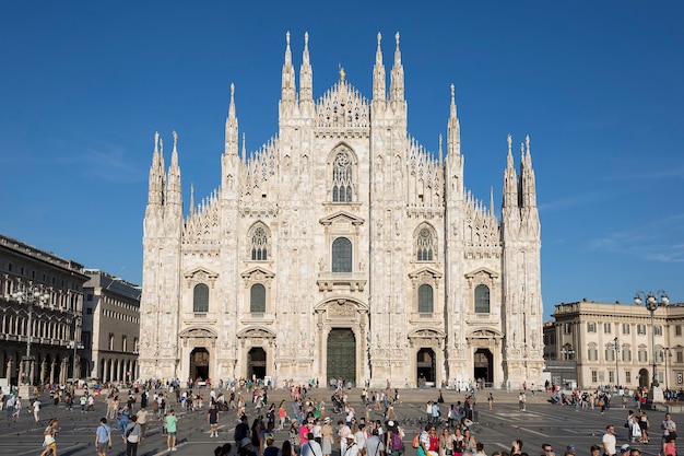 View to the front of the Milan Cathedral. Milan is the second-most populous city in Italy and the capital of Lombardy.