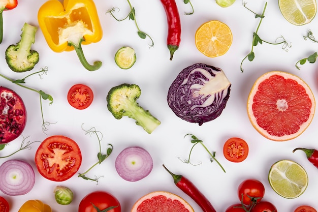 Above view fruits and vegetables