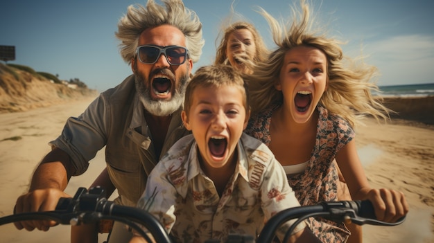 Foto gratuita vista di una famiglia divertente in moto